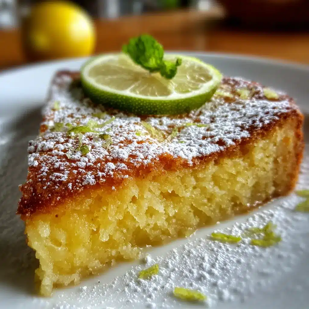 Tarta húmeda de limón recién horneada con glaseado de limón brillante sobre una rejilla