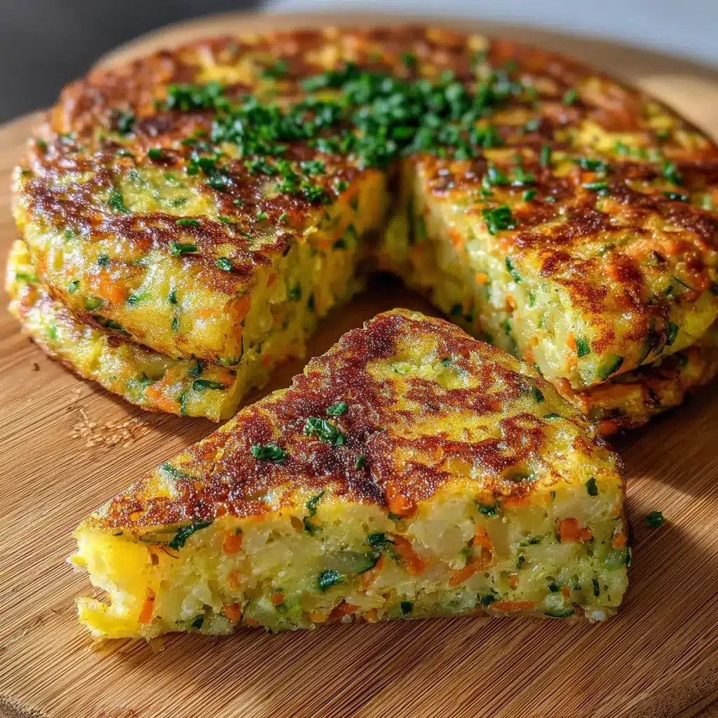 Tortilla de verduras nutritiva recién cocinada en sartén con espinaca, zanahoria y repollo