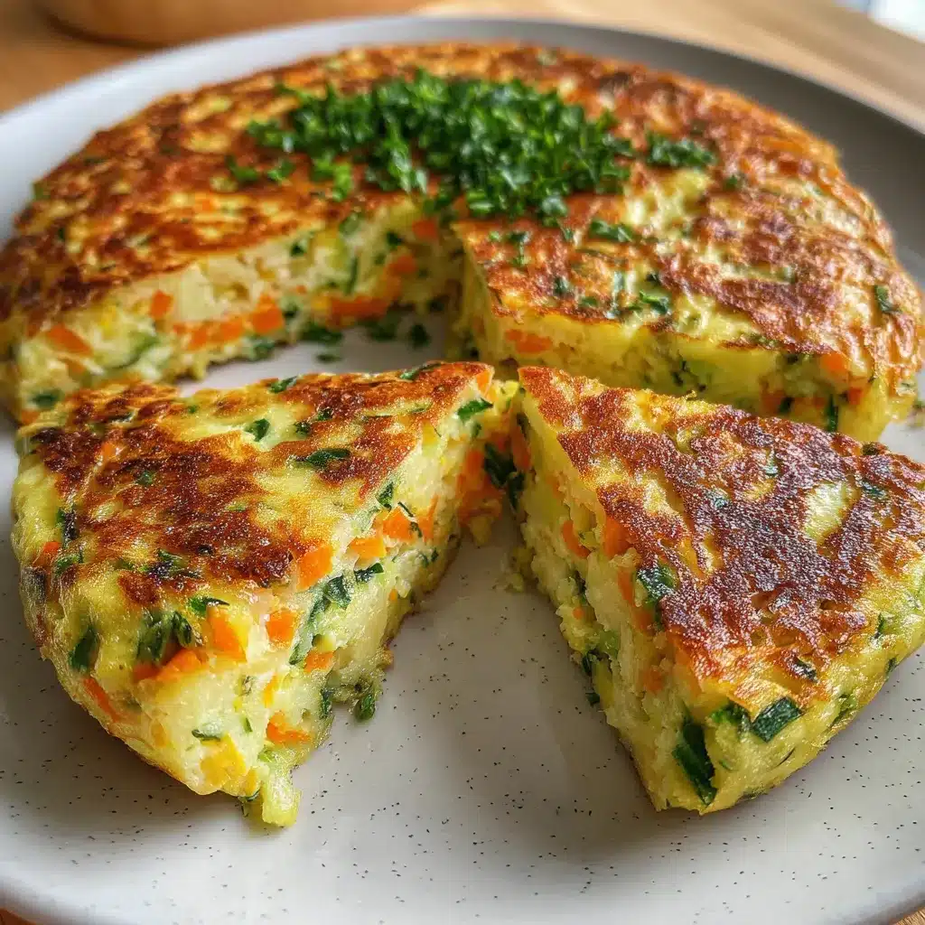 Tortilla de verduras nutritiva recién cocinada en sartén con espinaca, zanahoria y repollo