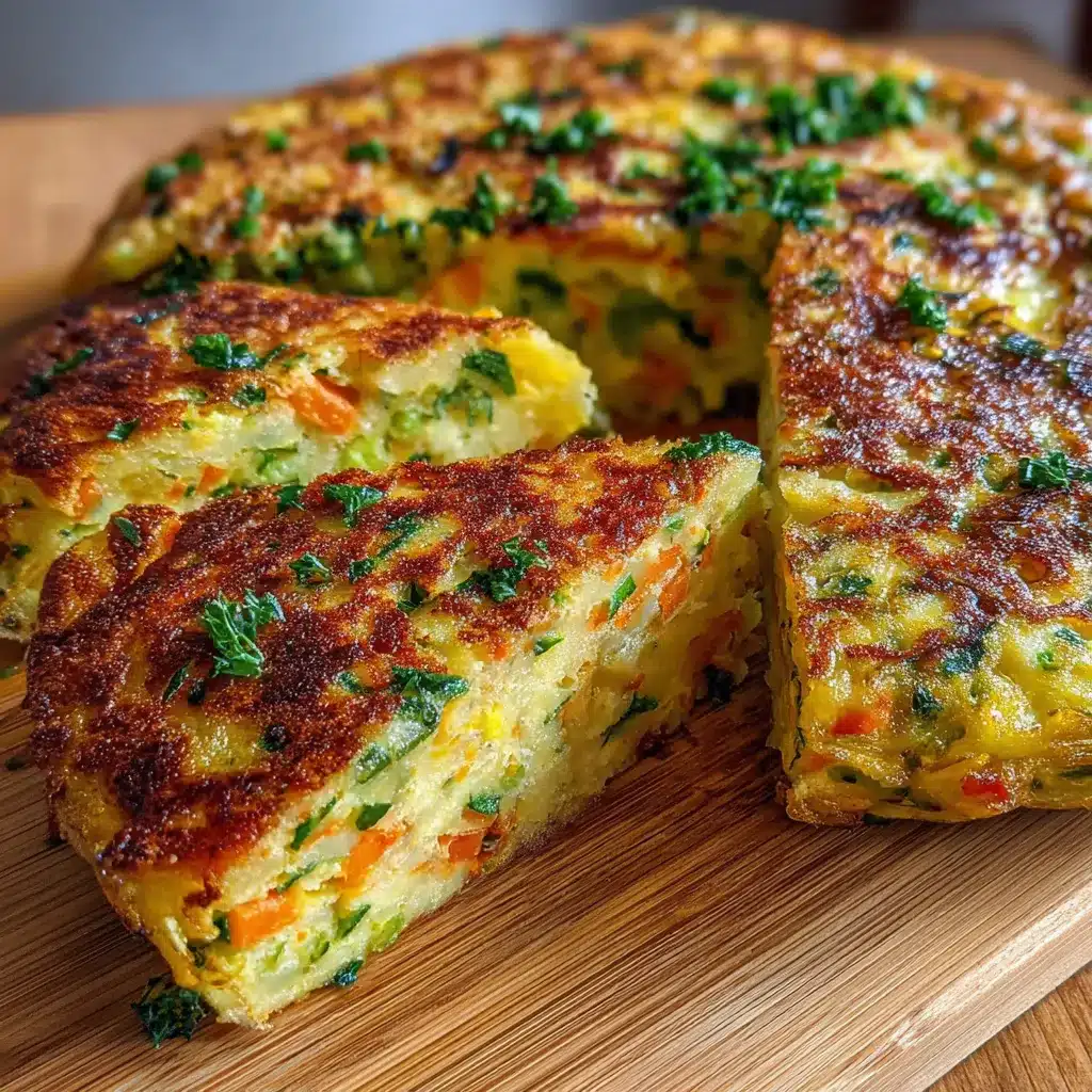 Tortilla de verduras nutritiva recién cocinada en sartén con espinaca, zanahoria y repollo