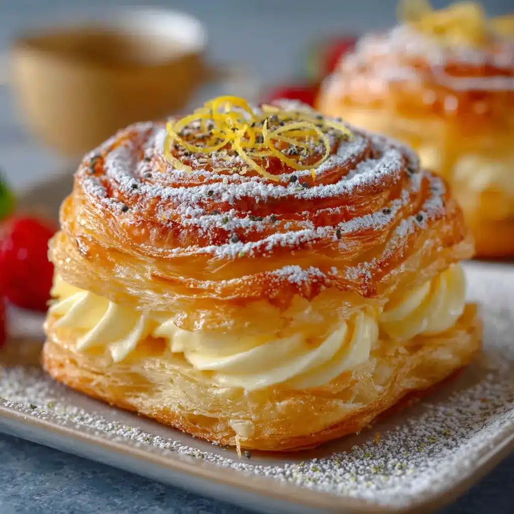 Facturas caseras rellenas con crema pastelera sobre bandeja de horneado