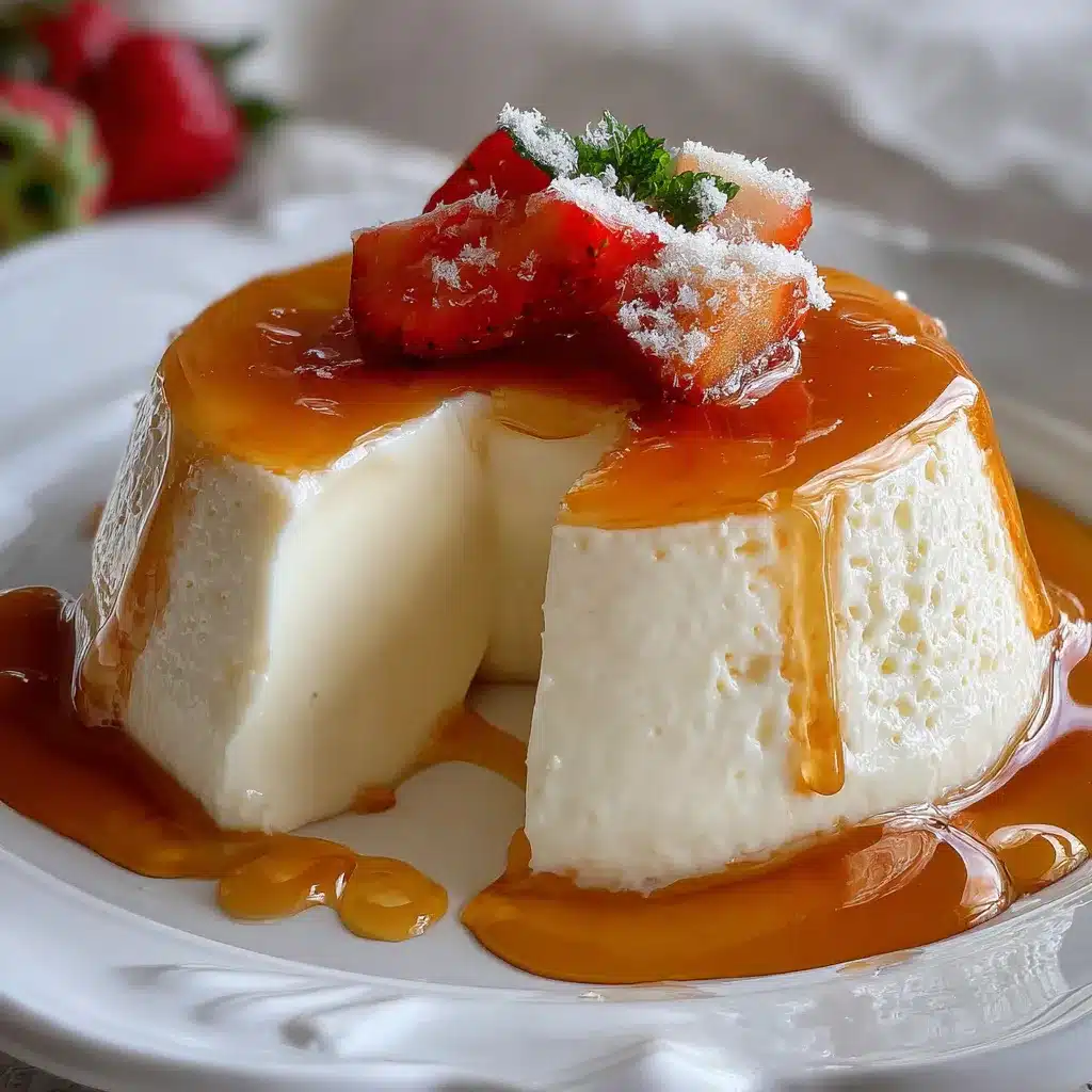 Gelatina de queso crema servida en un molde decorativo con textura suave y aspecto cremoso
