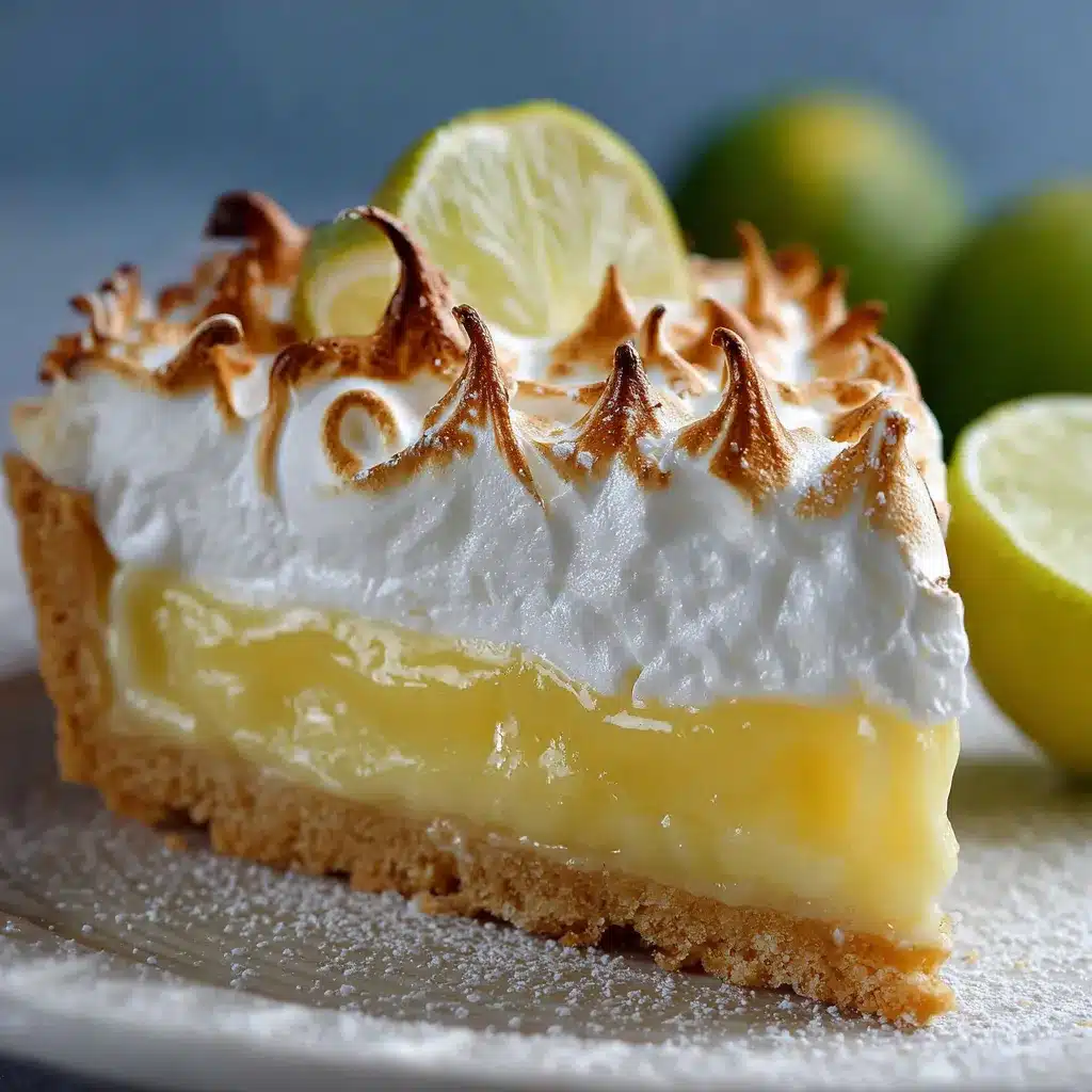 Tarta de limón con merengue dorado sobre base crujiente