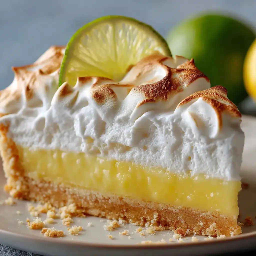 Tarta de limón con merengue dorado sobre base crujiente