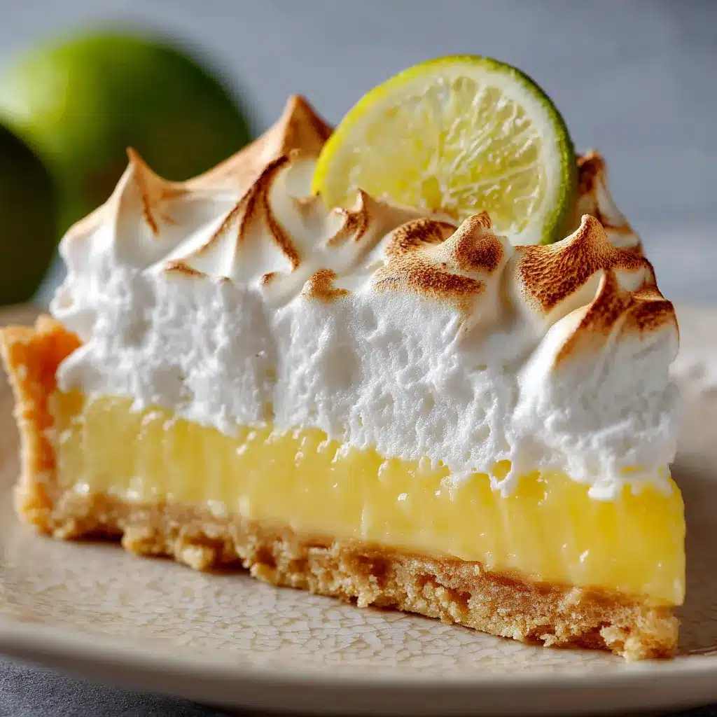 Tarta de limón con merengue dorado sobre base crujiente