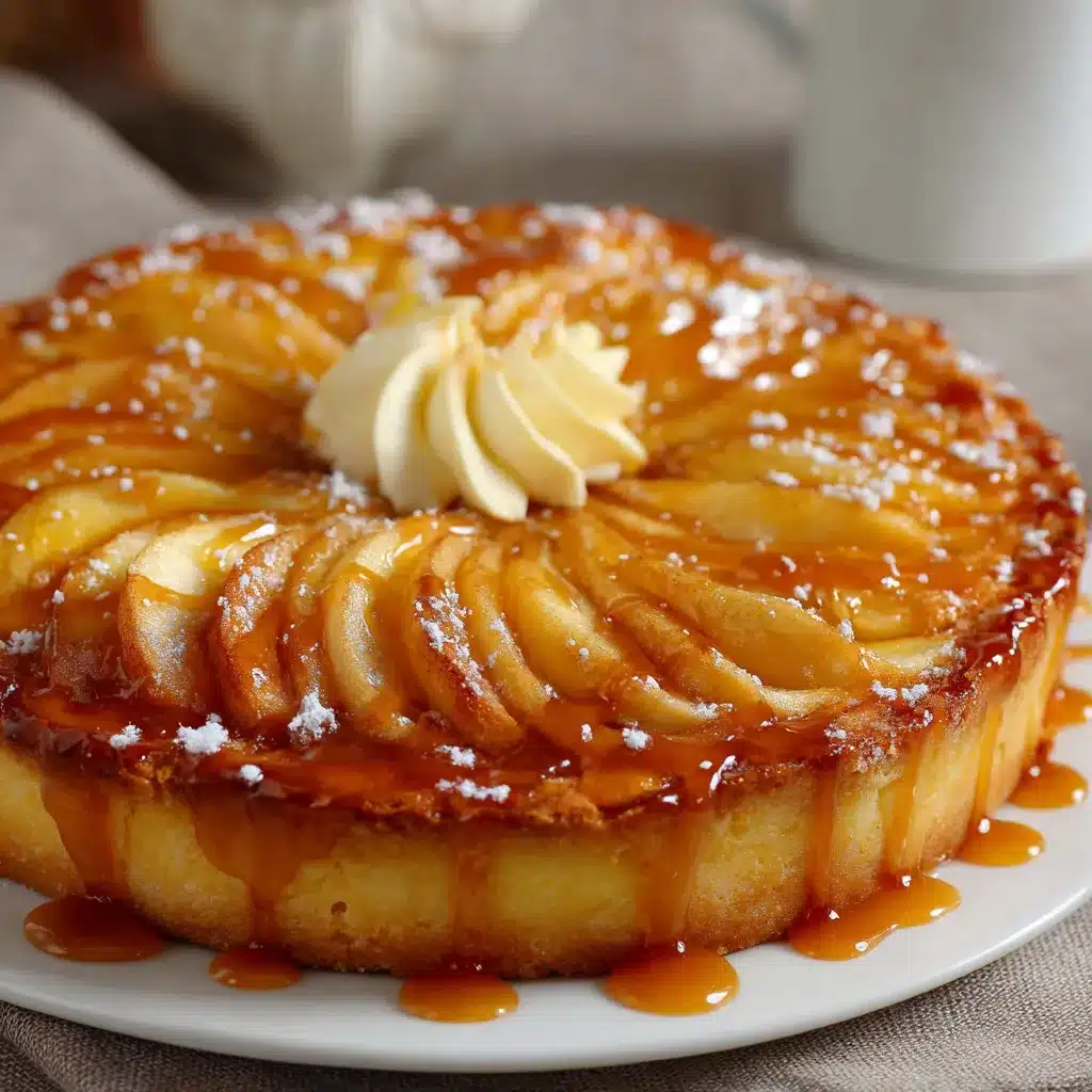 Tarta de manzana con hojaldre recién horneada sobre una mesa de madera