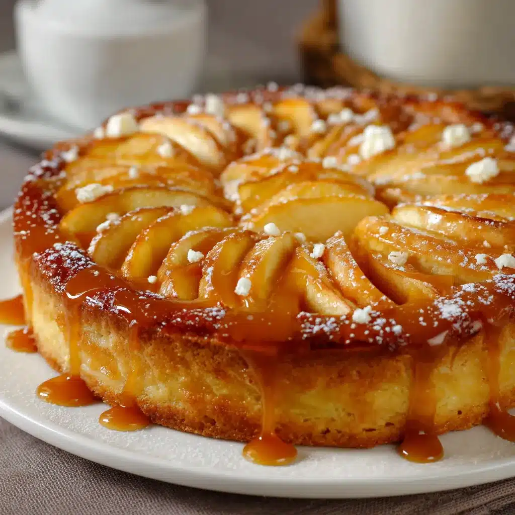Tarta de manzana con hojaldre recién horneada sobre una mesa de madera