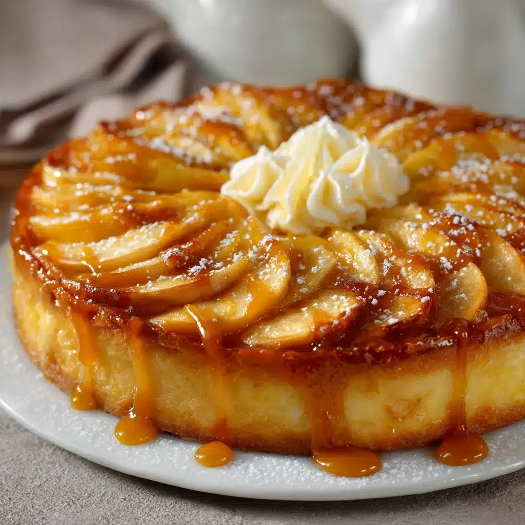 Tarta de manzana con hojaldre recién horneada sobre una mesa de madera
