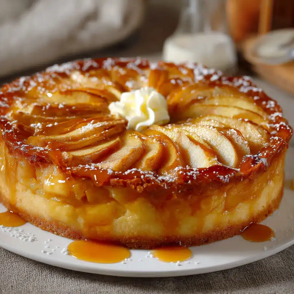 Tarta de manzana con hojaldre recién horneada sobre una mesa de madera