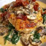 Pollo en Crema de Champiñones con Espinacas y Tocino