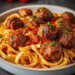 Fetuccini con Albóndigas en Salsa Casera de Tomate