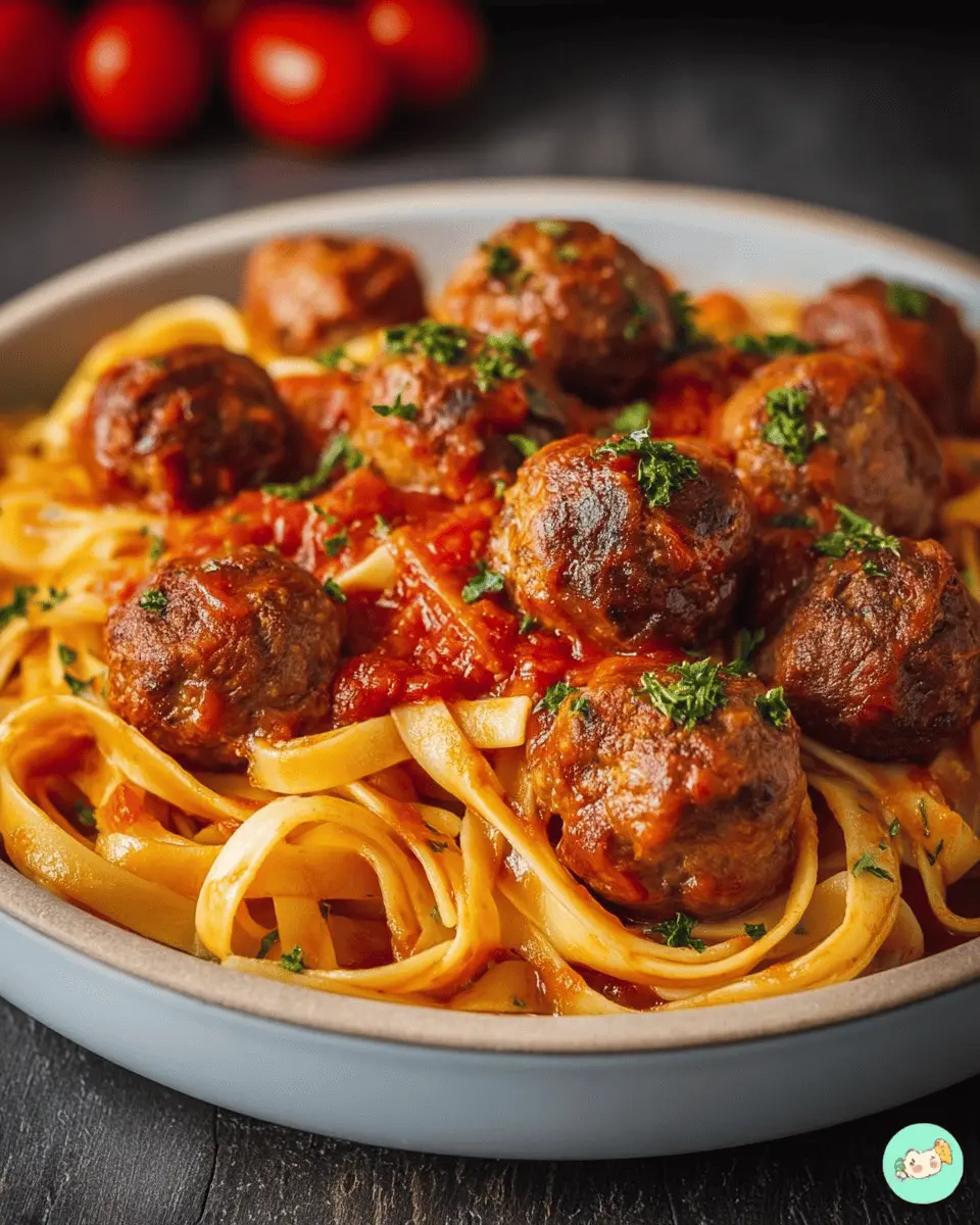Fetuccini con Albóndigas en Salsa Casera de Tomate