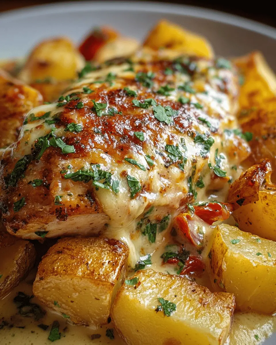 Pollo con Patatas en Salsa de Queso al Horno