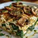 Lasaña saludable de champiñones, ricotta light y espinacas