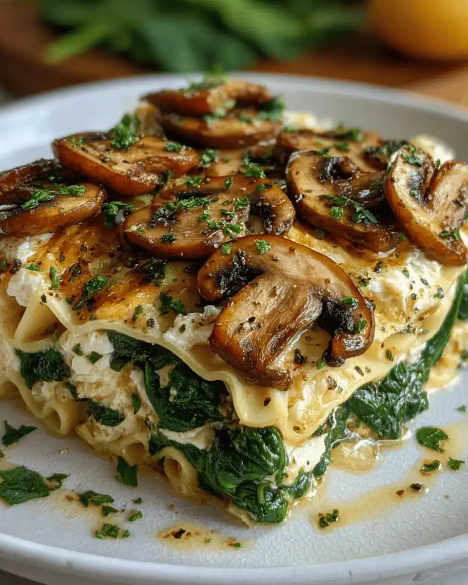 Lasaña saludable de champiñones, ricotta light y espinacas