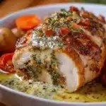 Pollo relleno al horno con salsa cremosa