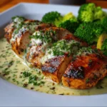 POLLO A LA PARRILLA CON BRÓCOLI Y SALSA CREMOSA.