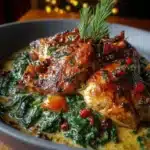 POLLO NAVIDEÑO CREMOSO CON ESPINACA Y ARÁNDANOS