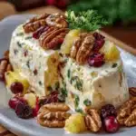 Tronco de Queso Navideño con Piña y Arándanos