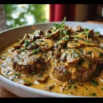 MEDALLONES DE CARNE EN SALSA CREMOSA DE CHAMPIÑONES