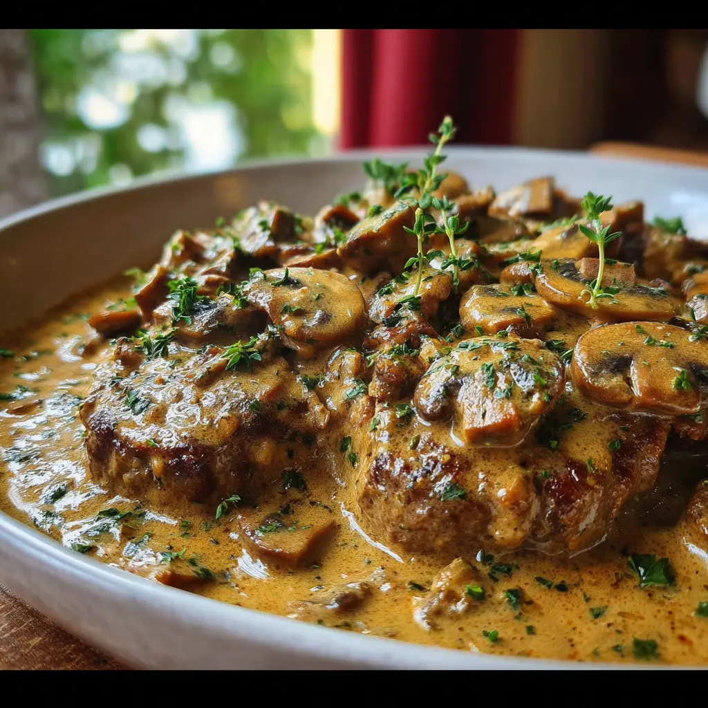 MEDALLONES DE CARNE EN SALSA CREMOSA DE CHAMPIÑONES