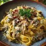 Fettuccine con Salsa Cremosa de Champiñones