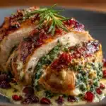 Pechugas de Pollo Navideñas, Rellenas de Queso, Espinaca y Arándano