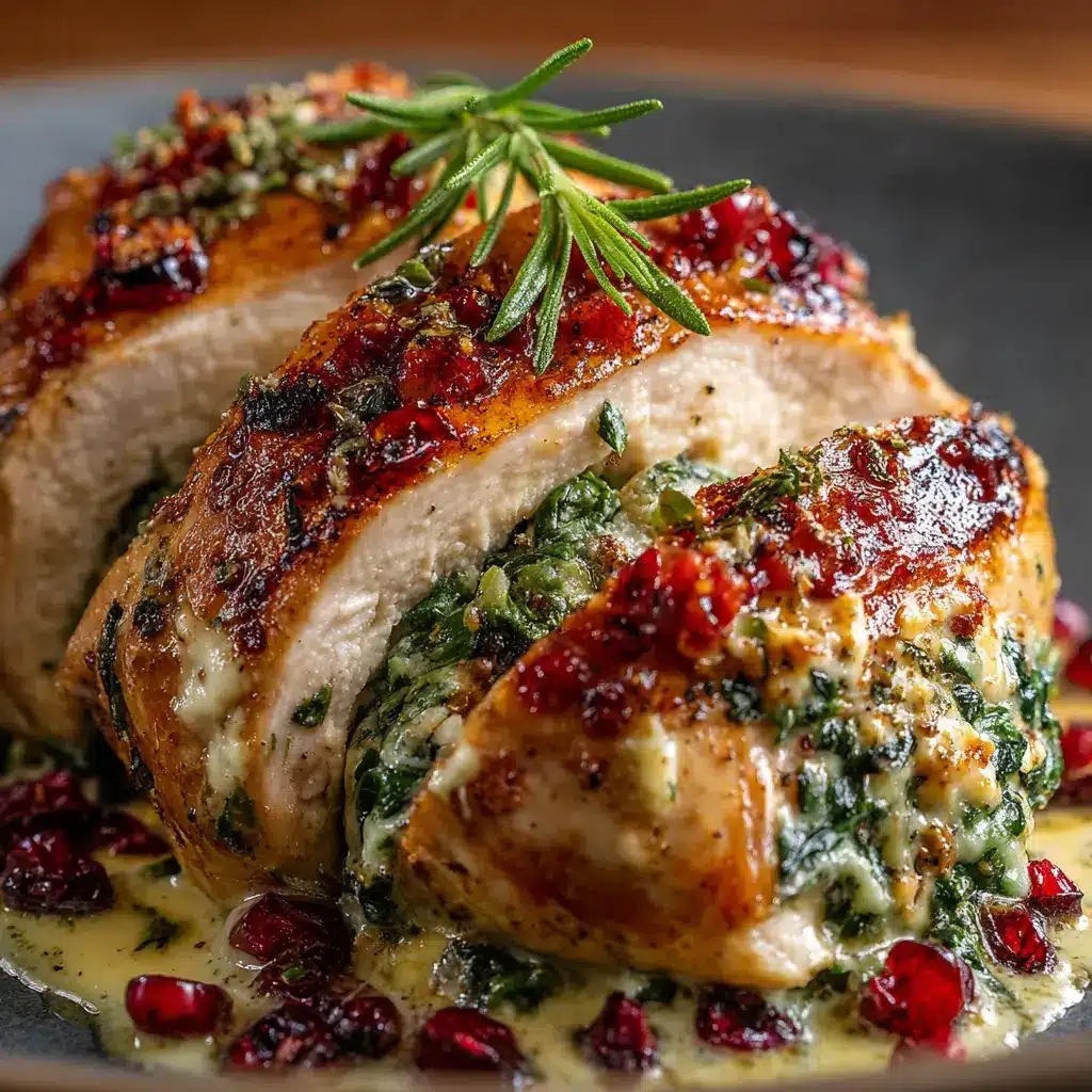 Pechugas de Pollo Navideñas, Rellenas de Queso, Espinaca y Arándano