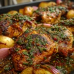 Pollo al ajo y hierbas en una sola bandeja