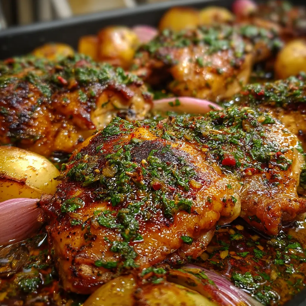 Pollo al ajo y hierbas en una sola bandeja