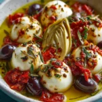 Bolitas de Mozzarella Marinadas con Alcachofas y Aceitunas