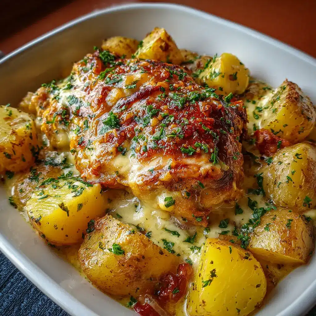 Pollo al Horno con Papas en Salsa de Queso