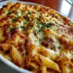 Penne Gratinado con Ragú de Res y Queso Derretido