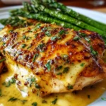 Pollo a la Mostaza y Miel con Espárragos Asados y Queso