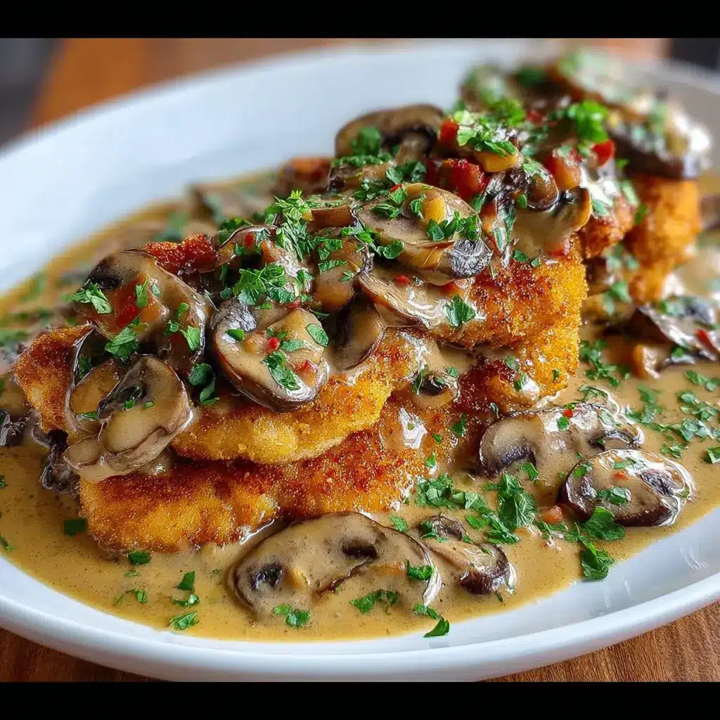 Milanesas de pollo en salsa de champiñones