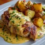 Pechuga de Pollo con Salsa de Queso y Papas Asadas