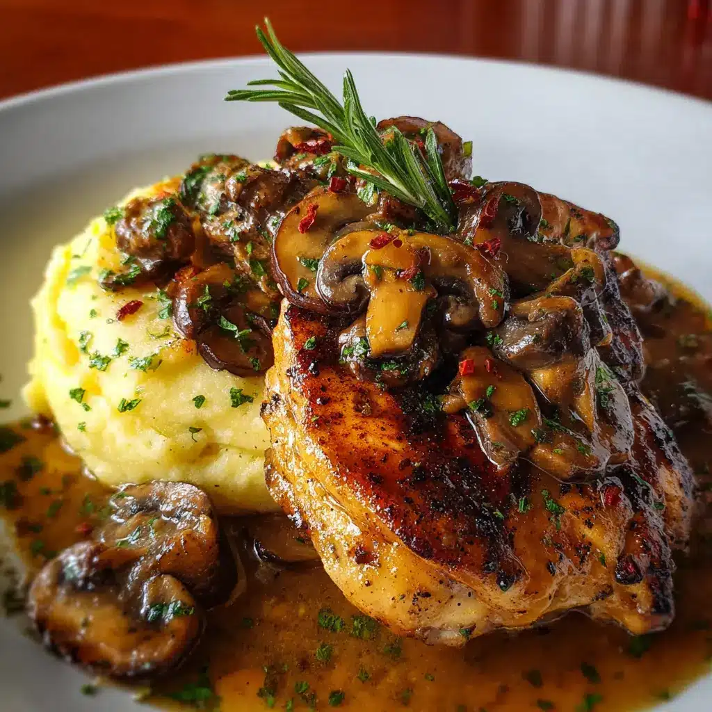 POLLO ASADO CON SALSA DE CHAMPIÑONES Y PURÉ DE PAPA