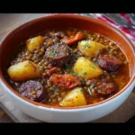 Lentejas con chorizo, morcilla y patata