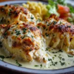 Conchas Rellenas de Pollo con Salsa Alfredo Cremosa