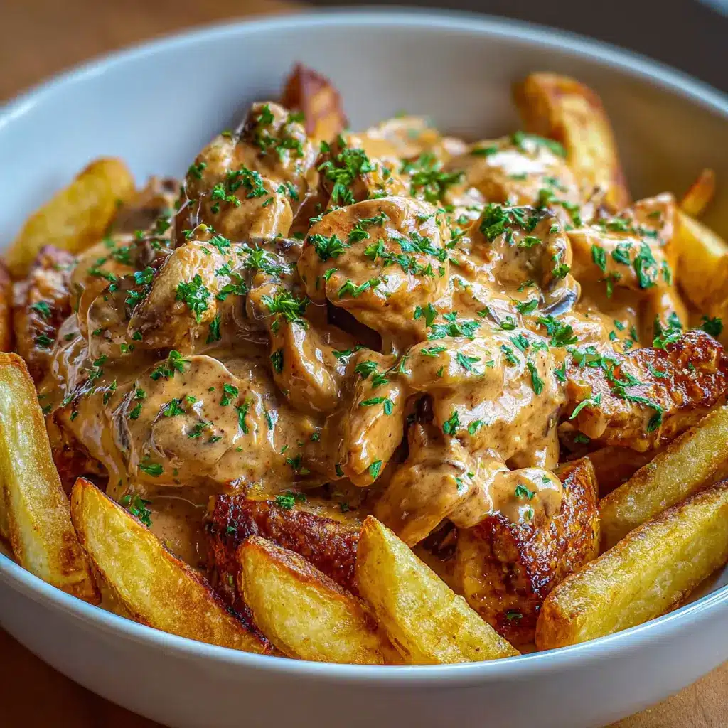 Pollo Stroganoff Cremoso con Papas Fritas