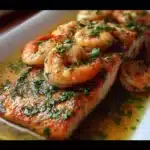 Salmón al Horno con Salsa de Limón y Camarones