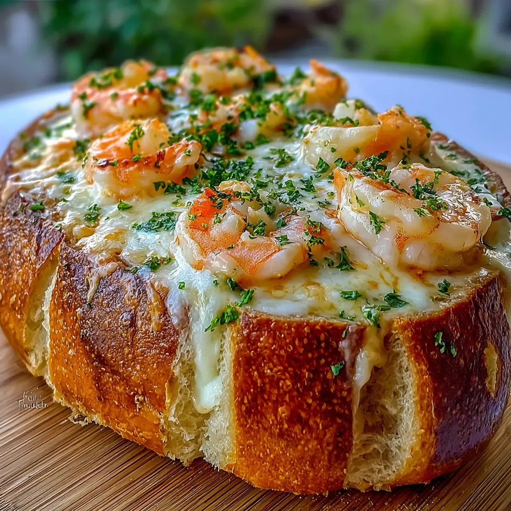 Pan relleno de camarones con queso