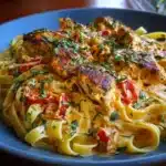 Fettuccine con Pollo al Limón y Hierbas en Salsa Cremosa de Tomate y Queso