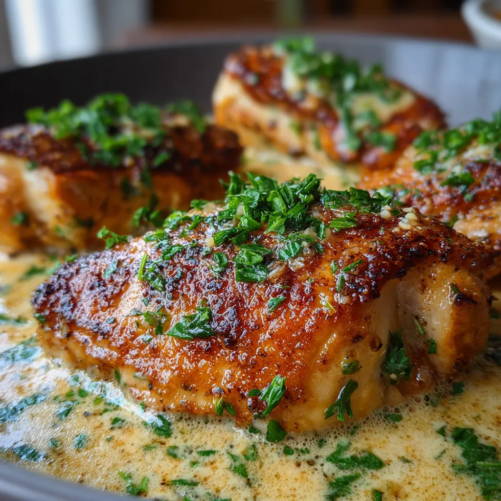 Pollo en salsa de nata, ajo y parmesano