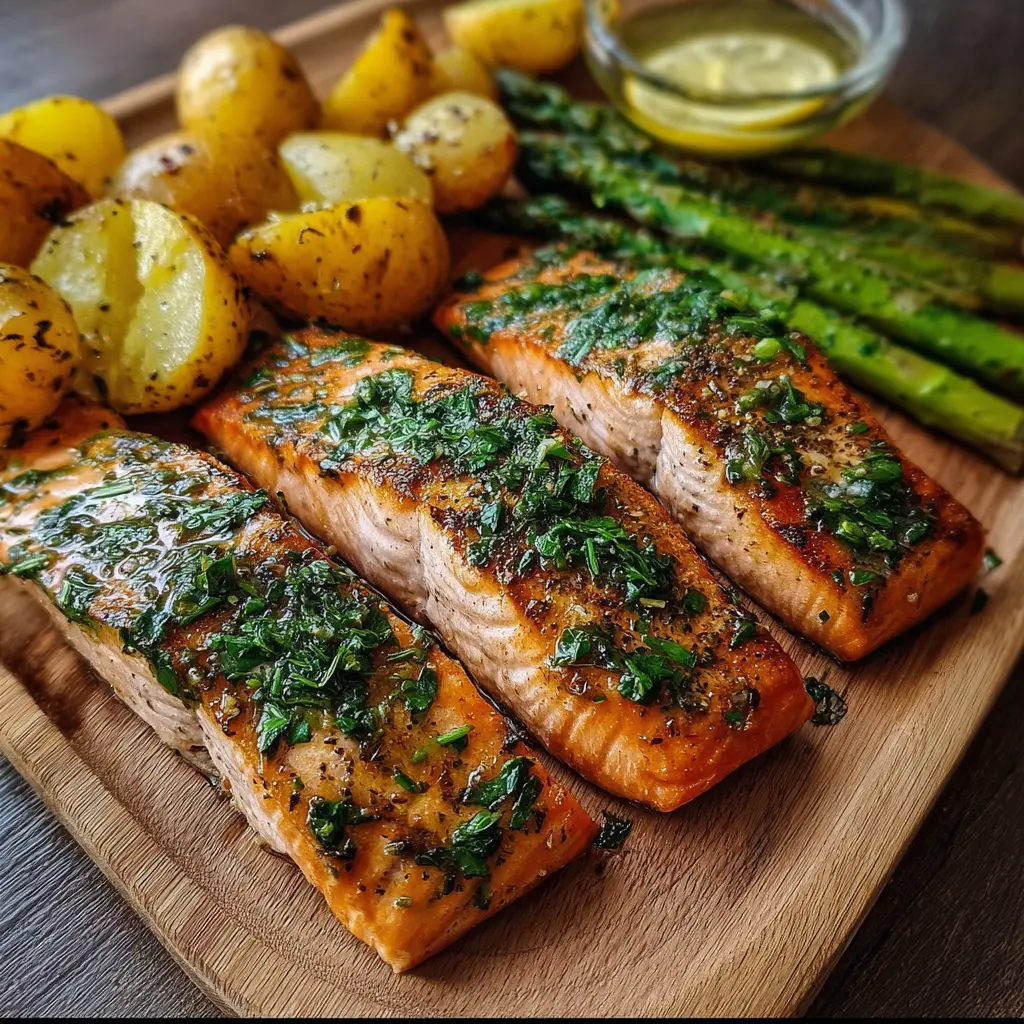 Salmón al Ajo y Hierbas con Patatas Asadas y Espárragos🐟🥔🌿