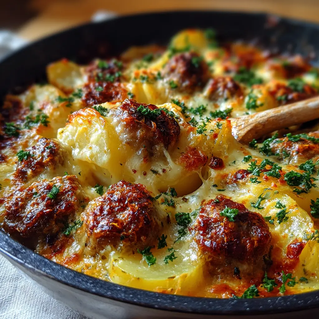 Gratinado de Patatas y Albóndigas