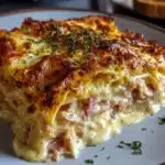 Lasaña con jamón de pollo y queso