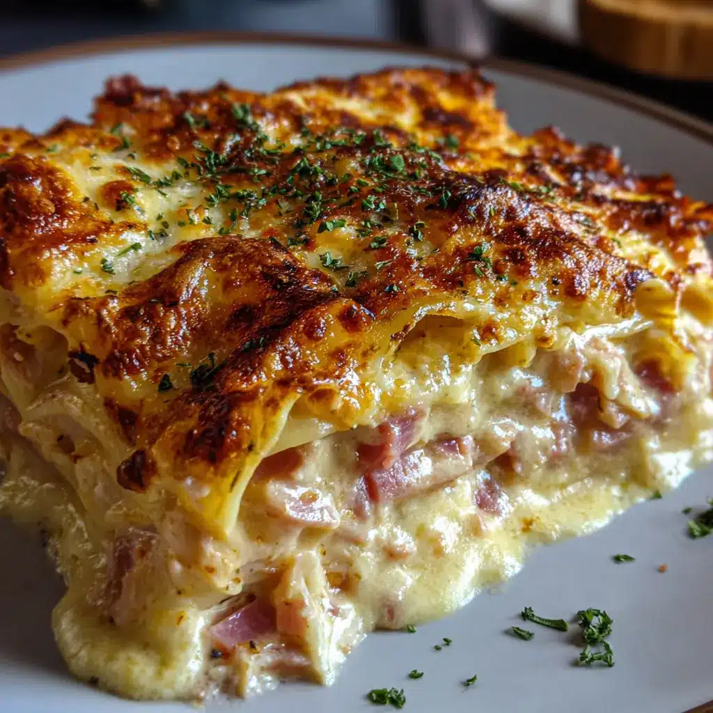 Lasaña con jamón de pollo y queso