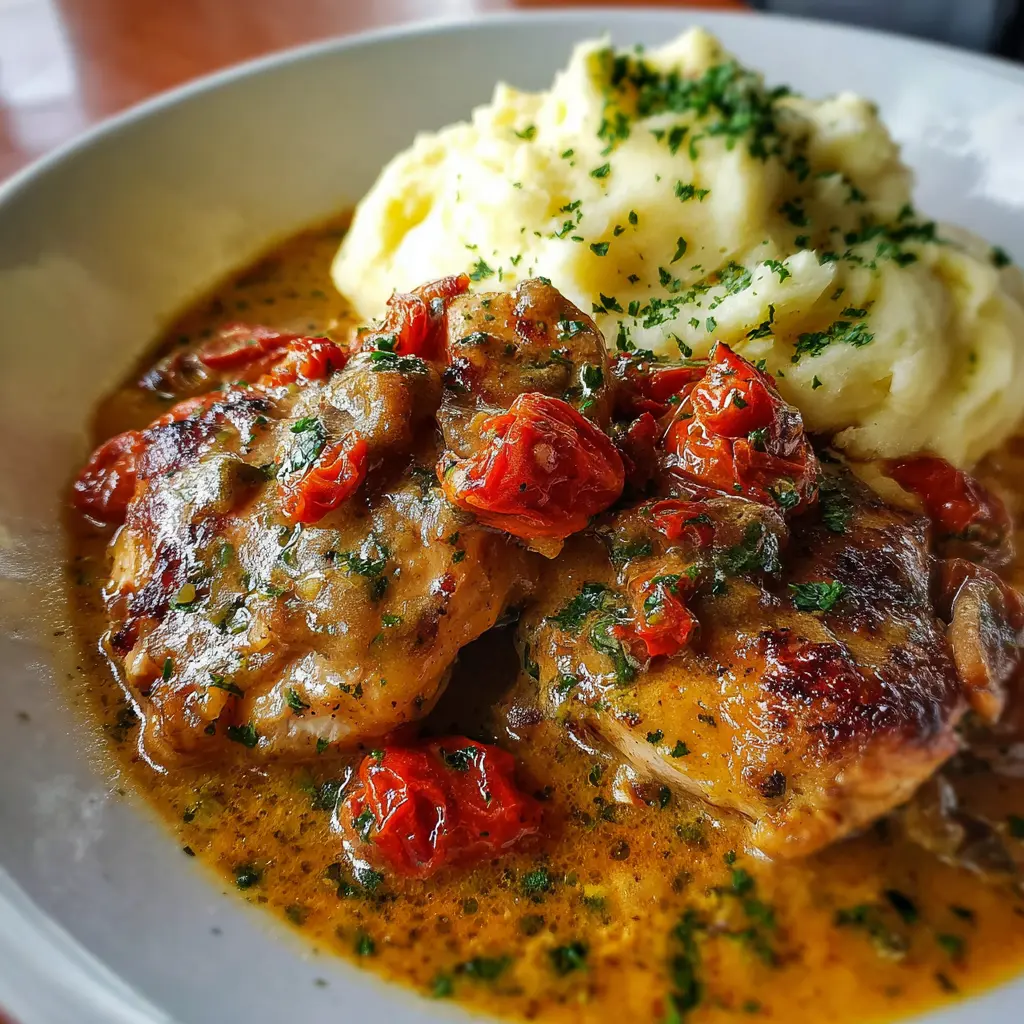 Pollo Cremoso con Tomates Secos y Puré de Papas Casero