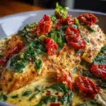 Pollo Mediterráneo Cremoso con Espinacas y Tomates Secos